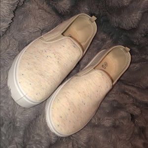 cute cream slip ons with color dots